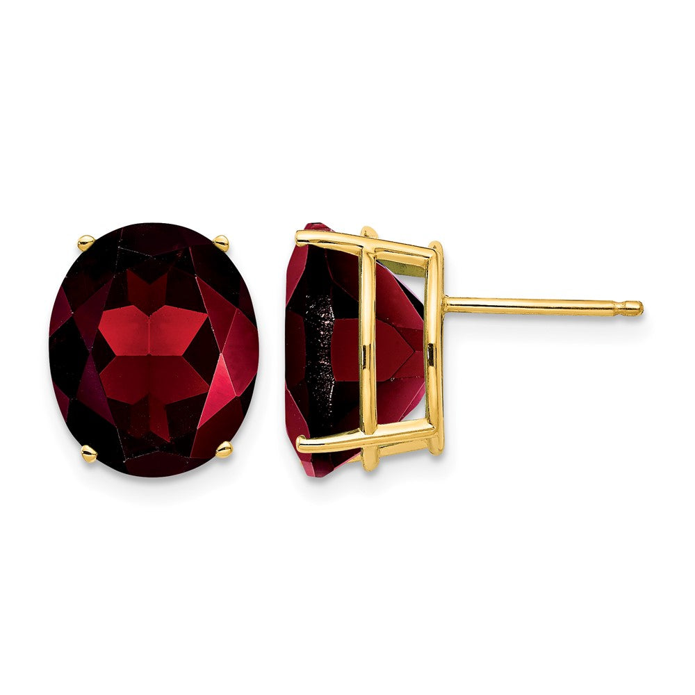 14k 12x Oval Garnet Post Earrings