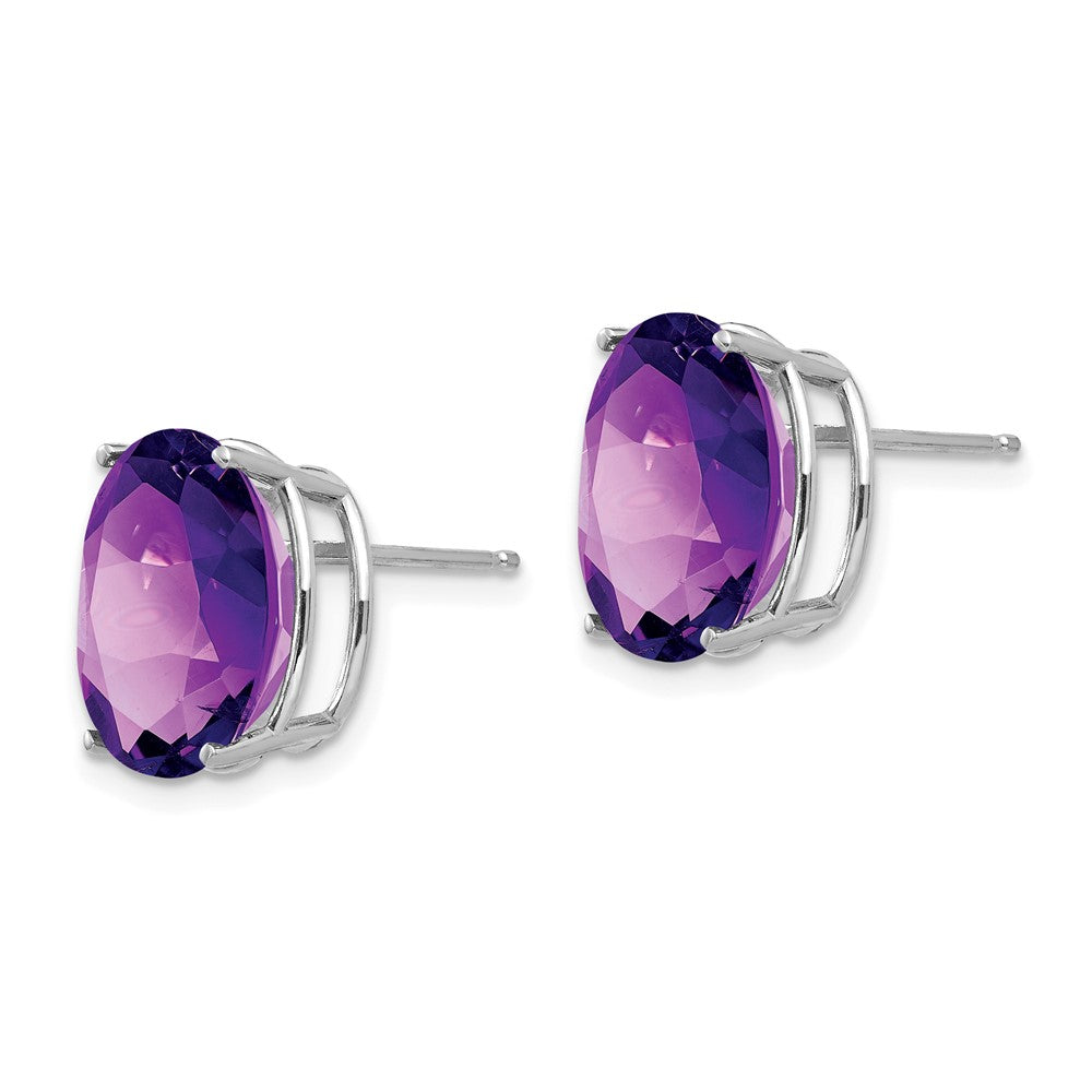 14k White Gold 12x Oval Amethyst Stud Earrings