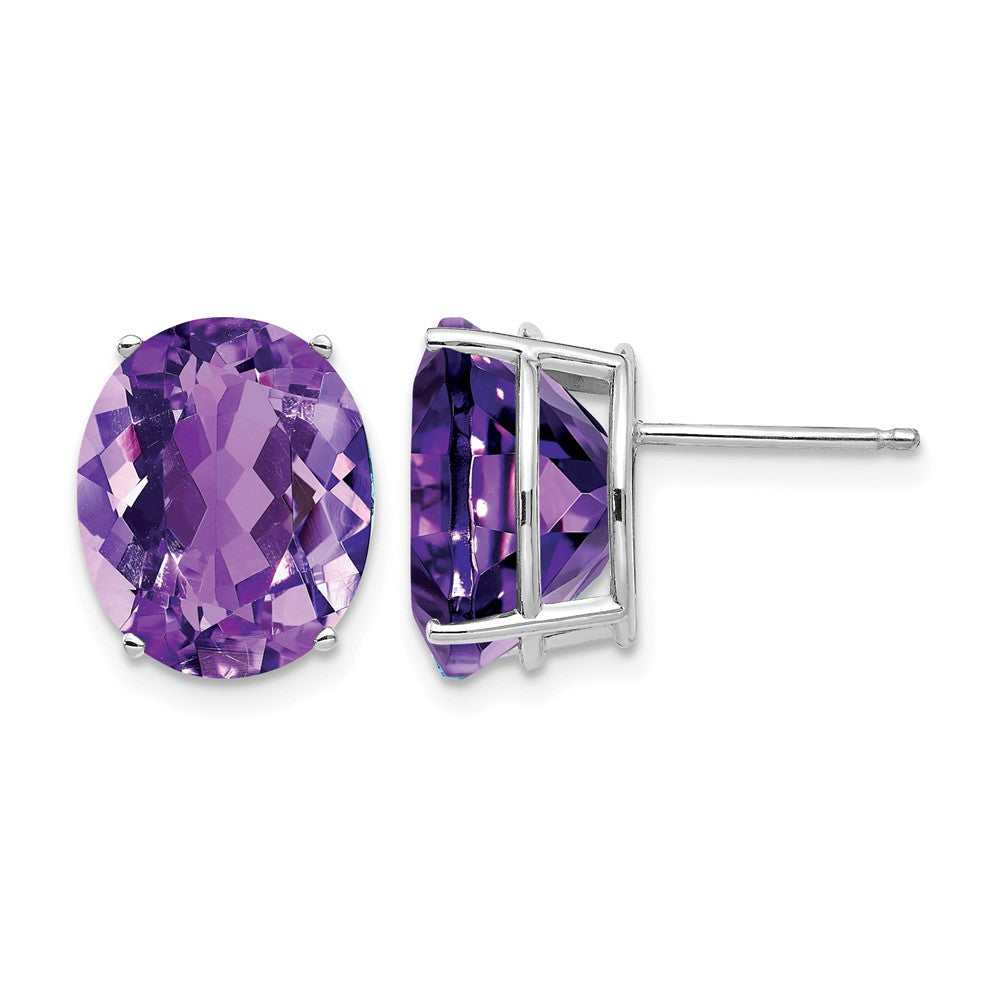 14k White Gold 12x Oval Amethyst Stud Earrings