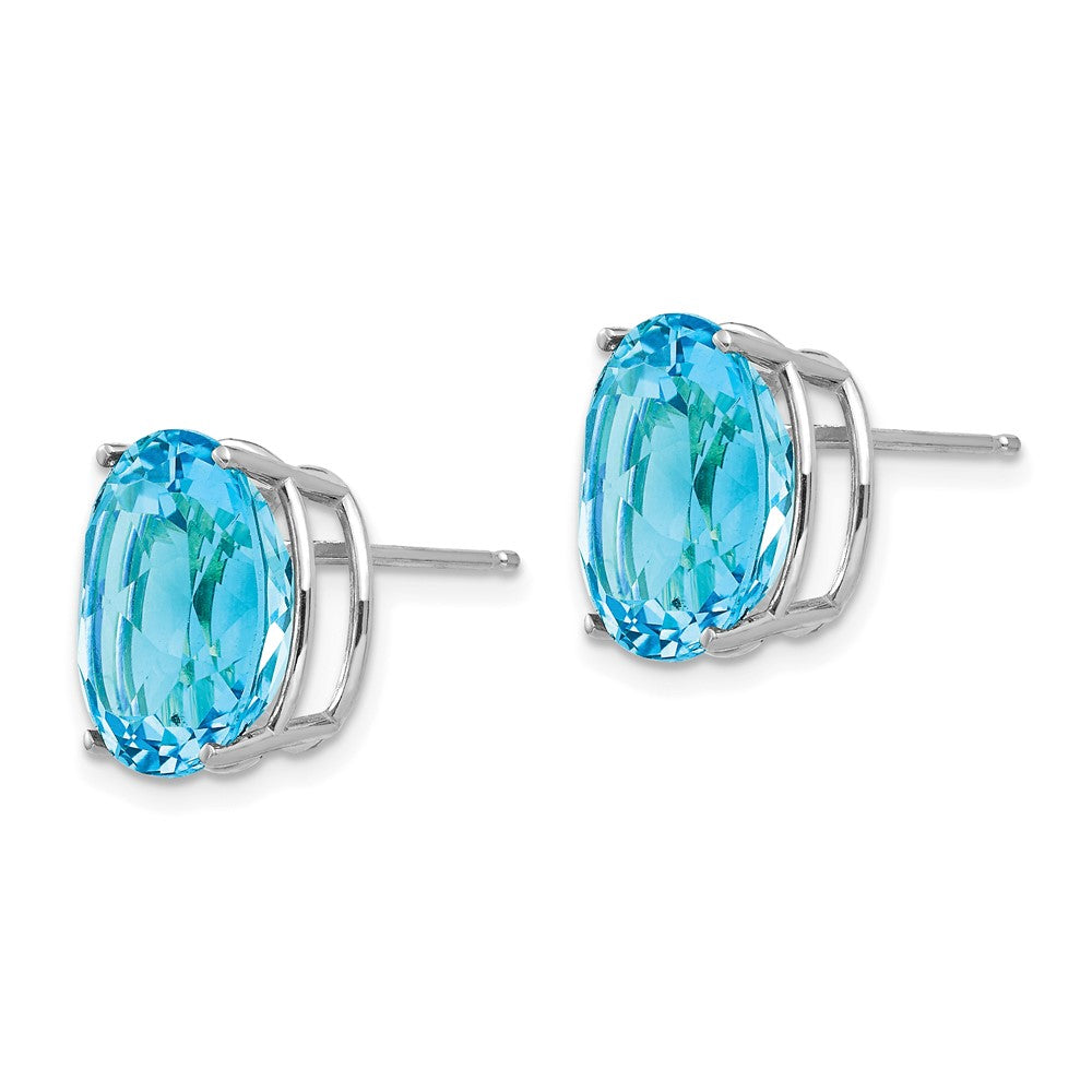 14k White Gold 12x Oval Blue Topaz Stud Earrings