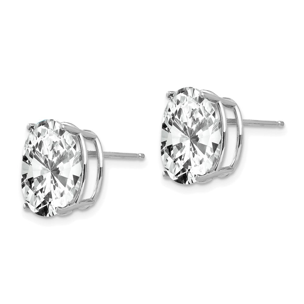 14k White Gold 12x Oval Cubic Zirconia Stud Earrings