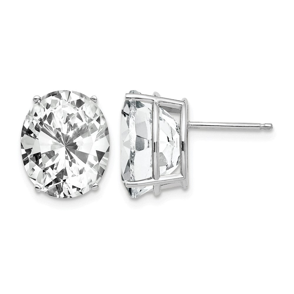 14k White Gold 12x Oval Cubic Zirconia Stud Earrings