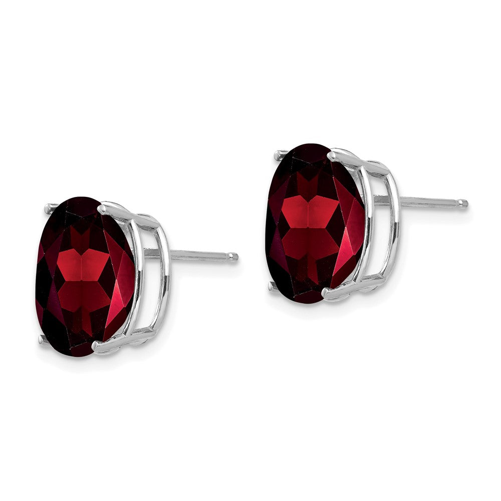 14k White Gold 12x Oval Garnet Post Earrings
