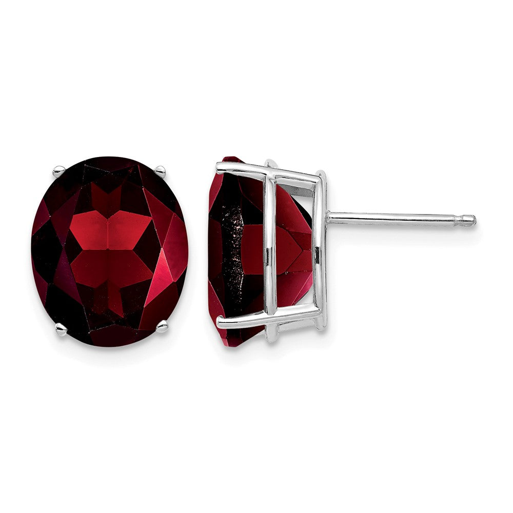 14k White Gold 12x Oval Garnet Post Earrings