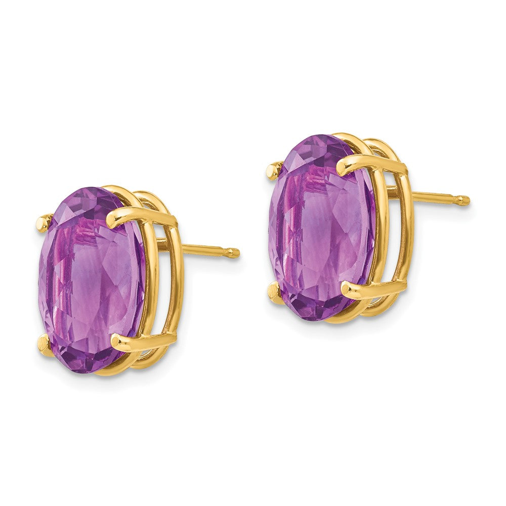 14k 14x Oval Amethyst Post Earrings