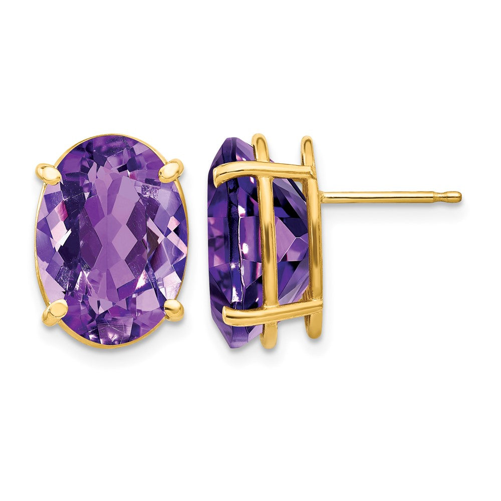 14k 14x Oval Amethyst Post Earrings