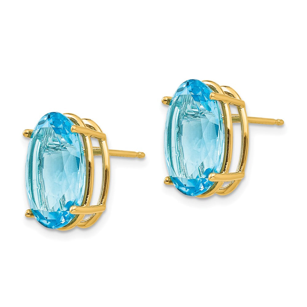 14k 14x Oval Blue Topaz Post Earrings