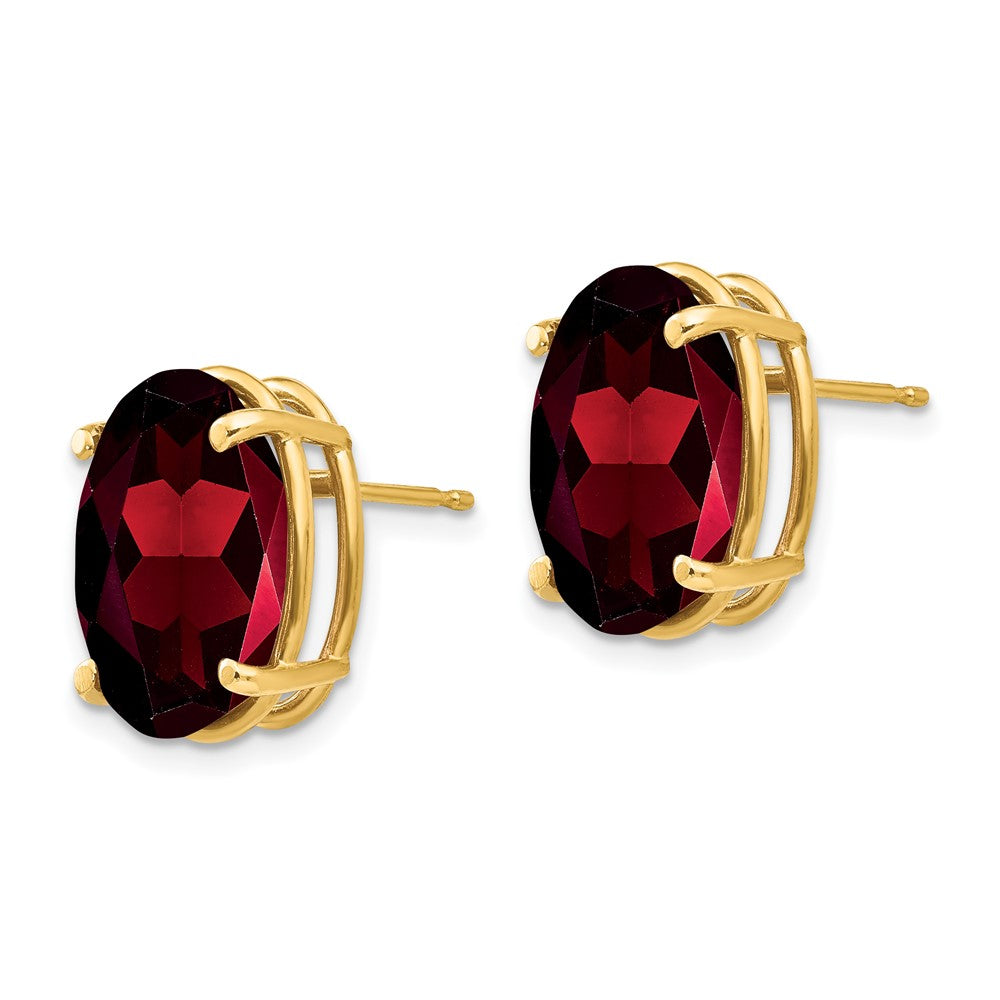 14k 14x Oval Garnet Post Earrings