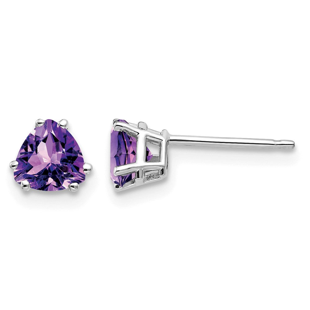 14k White Gold Trillion Amethyst Post Earrings