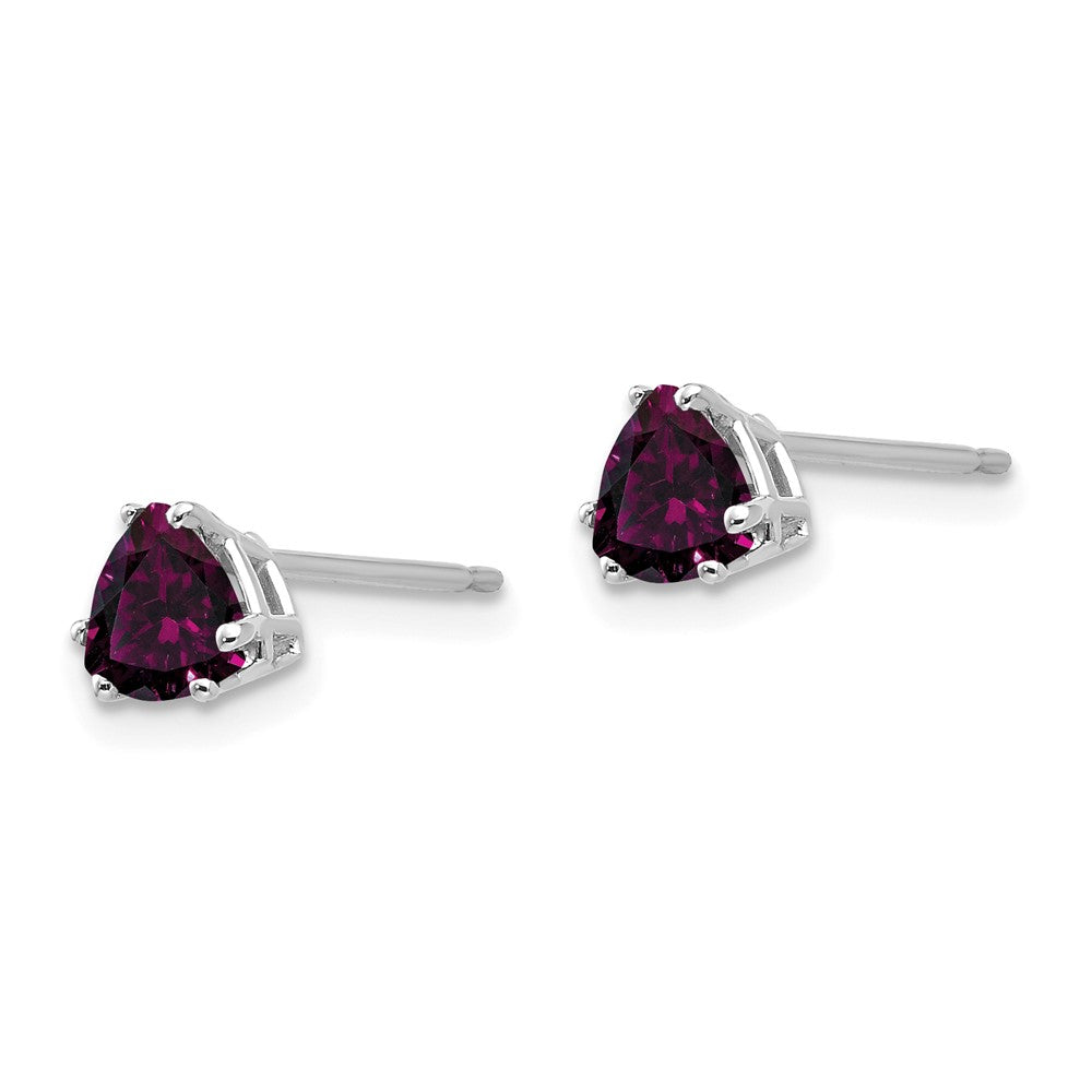 14k White Gold Trillion Rhodolite Garnet Stud Earrings