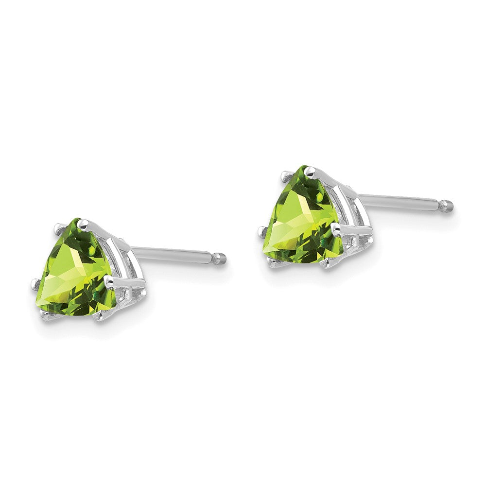 14k White Gold Trillion Peridot Post Earrings