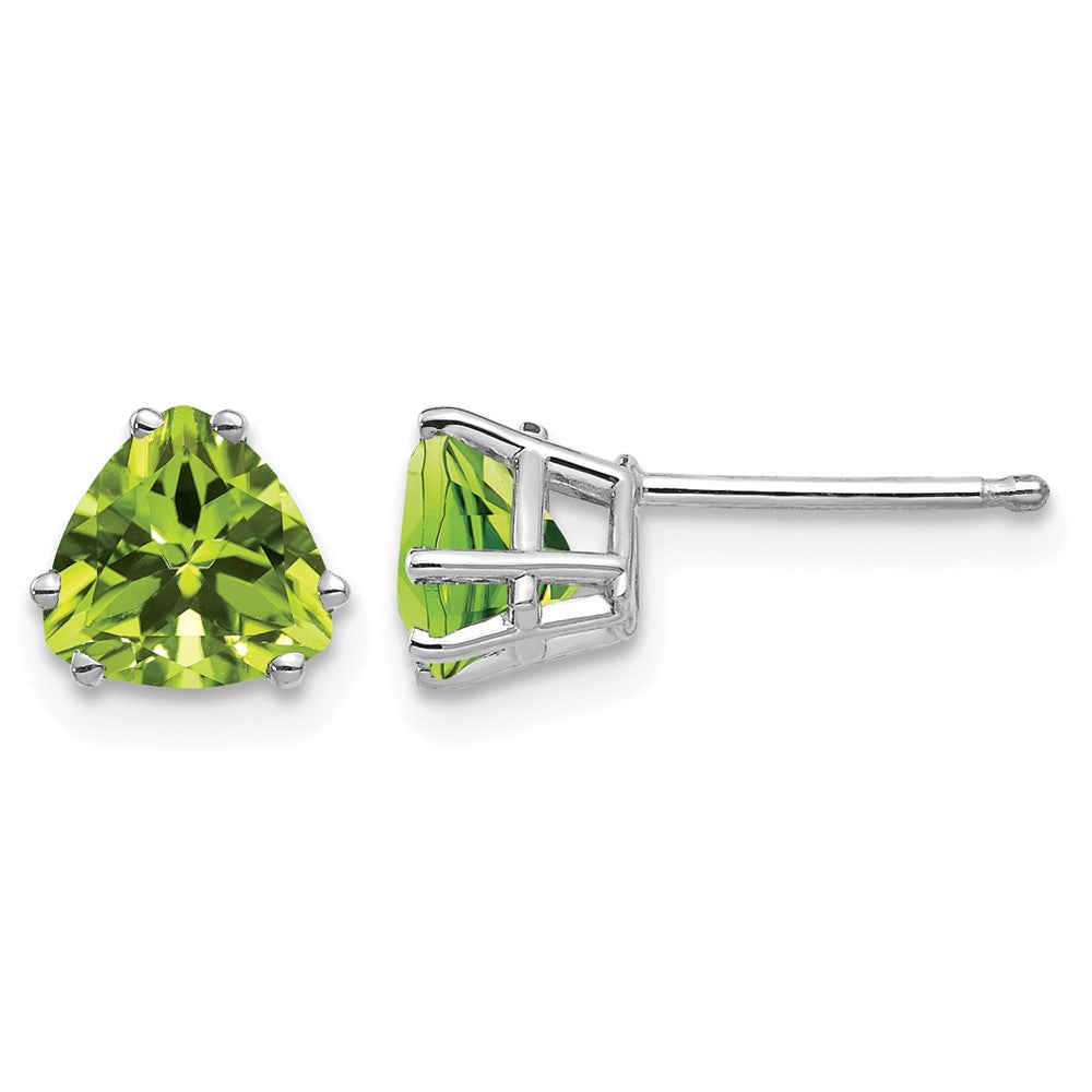 14k White Gold Trillion Peridot Post Earrings