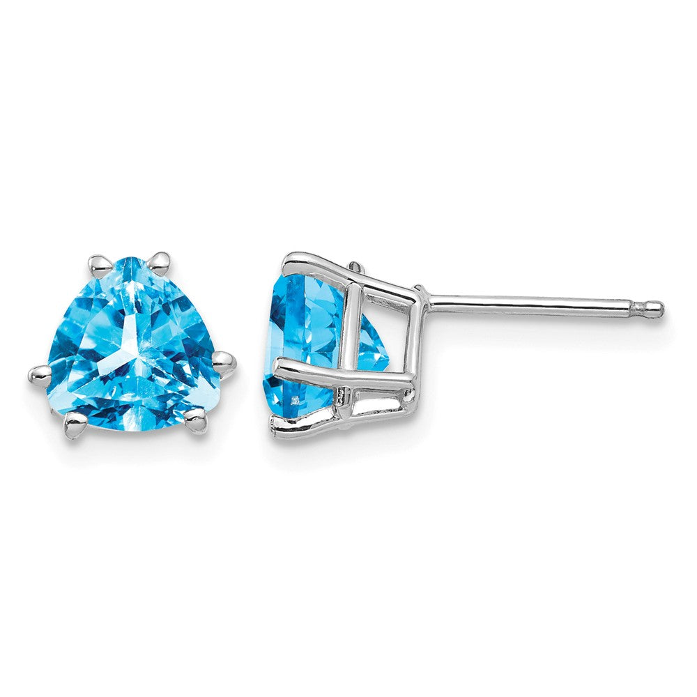 14k White Gold Trillion Blue Topaz Post Earrings