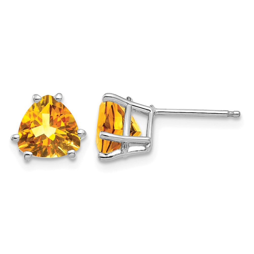 14k White Gold Trillion Citrine Stud Earrings