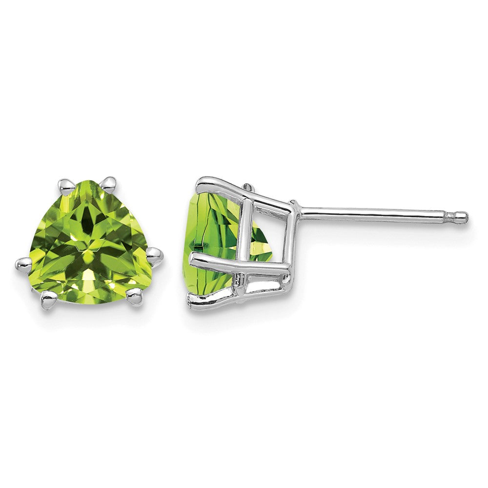 14k White Gold Trillion Peridot Stud Earrings