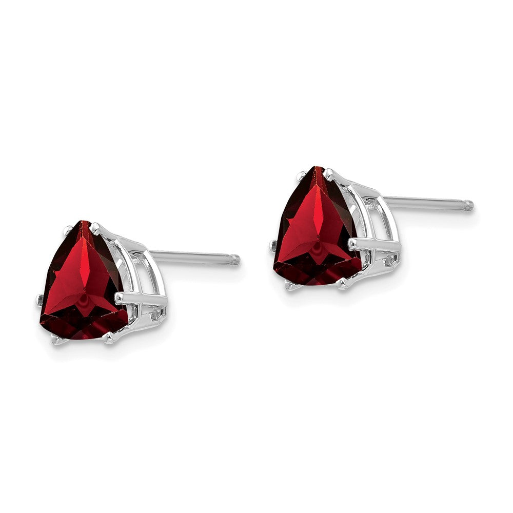 14k White Gold Trillion Garnet Post Earrings
