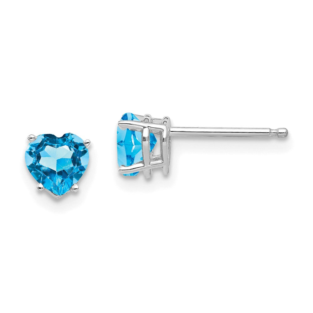 14k White Gold Heart Blue Topaz Earrings