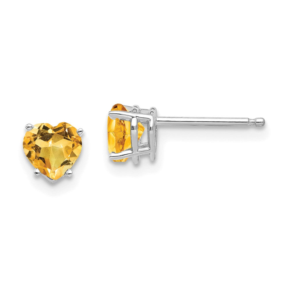 14k White Gold Heart Citrine Earrings