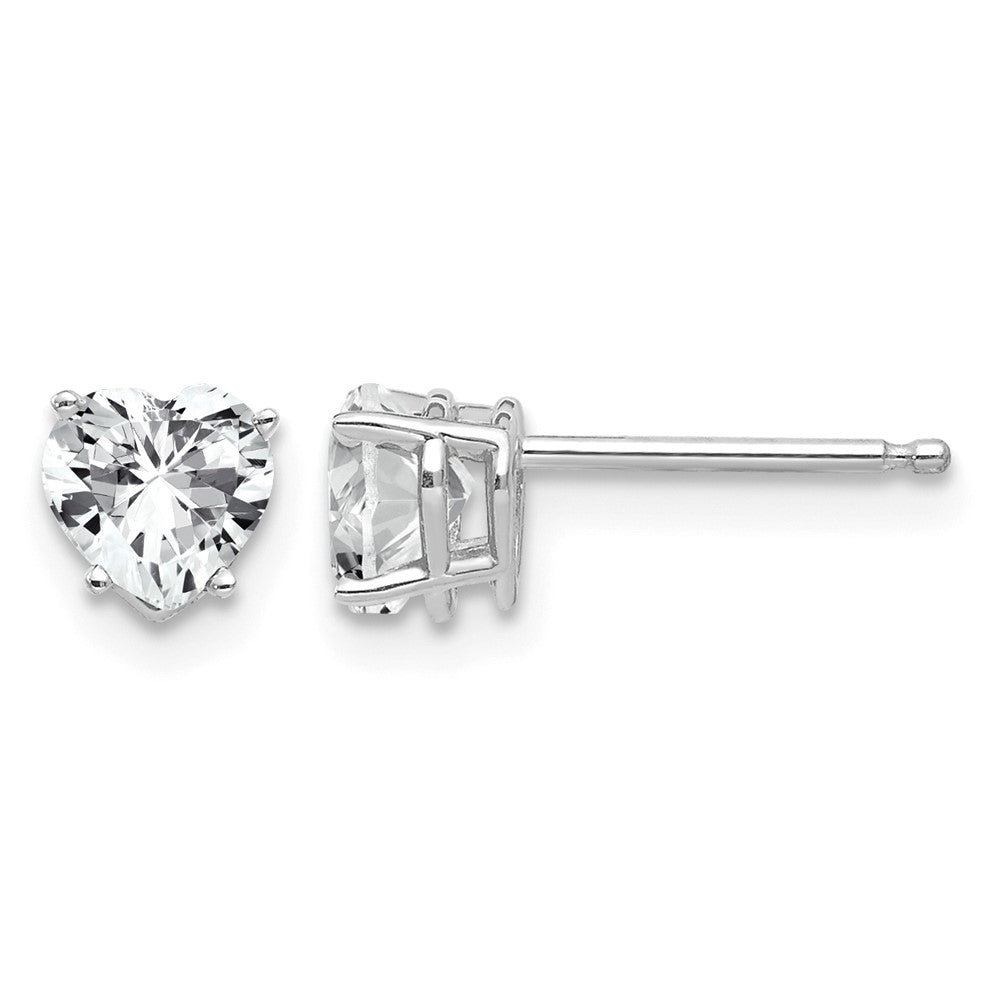 14k White Gold Heart Cubic Zirconia Post Earrings