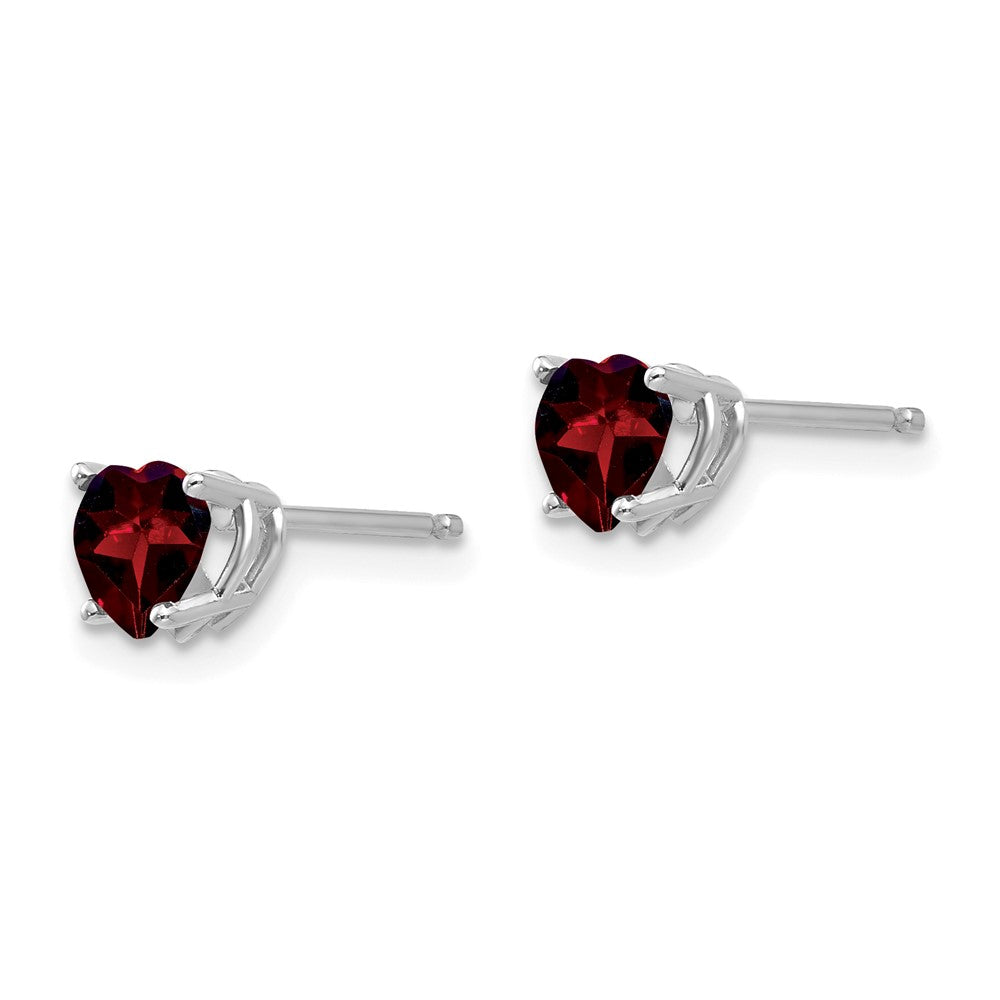 14k White Gold Heart Garnet Post Earrings