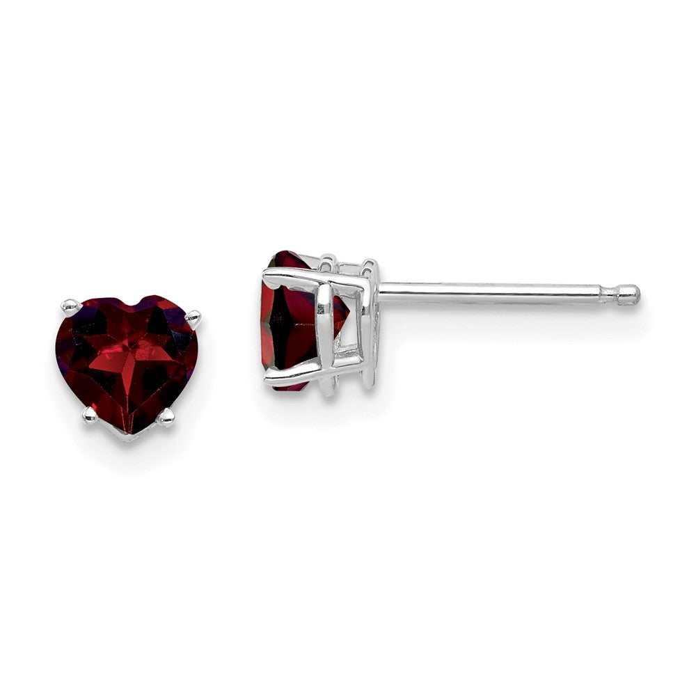 14k White Gold Heart Garnet Earrings