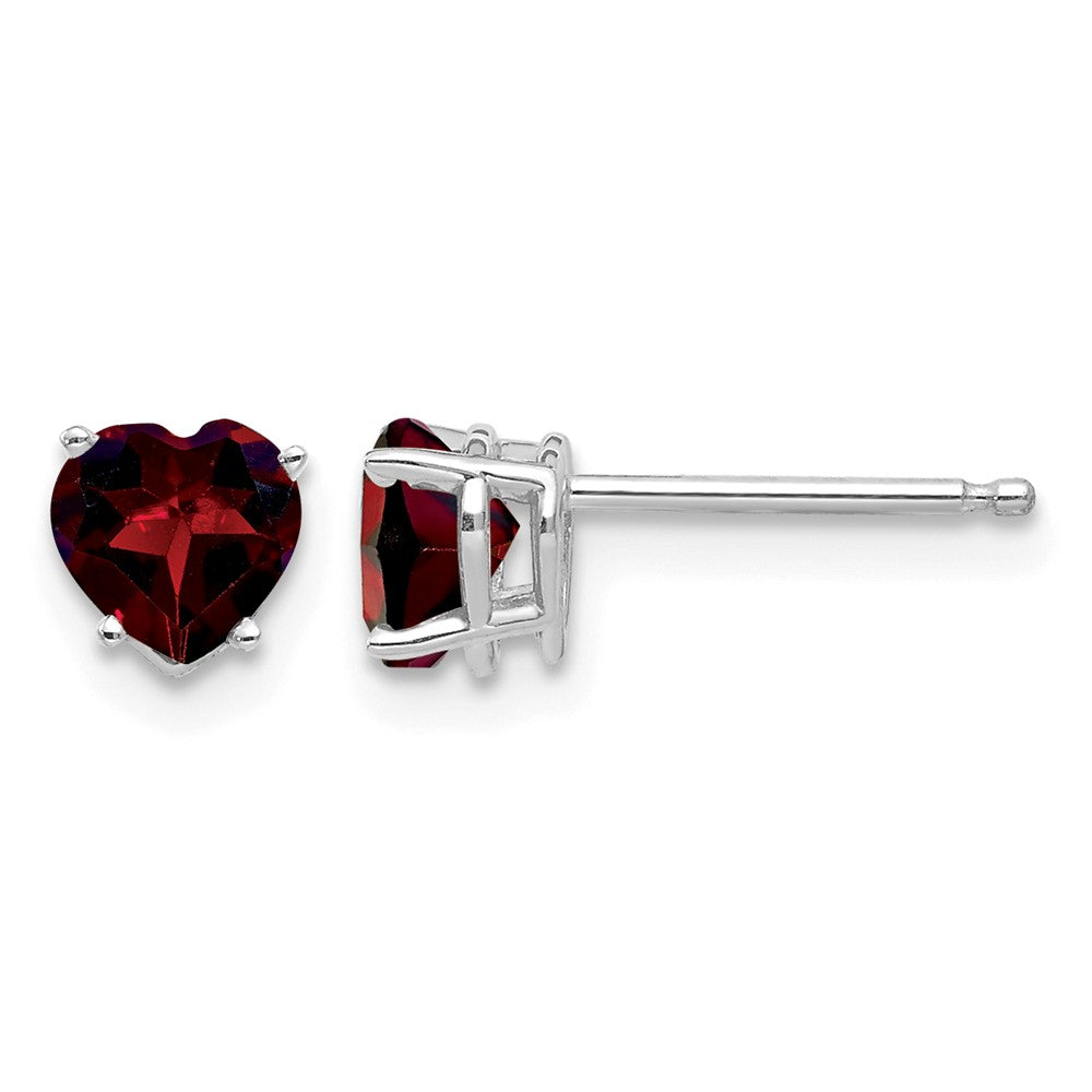 14k White Gold Heart Garnet Post Earrings