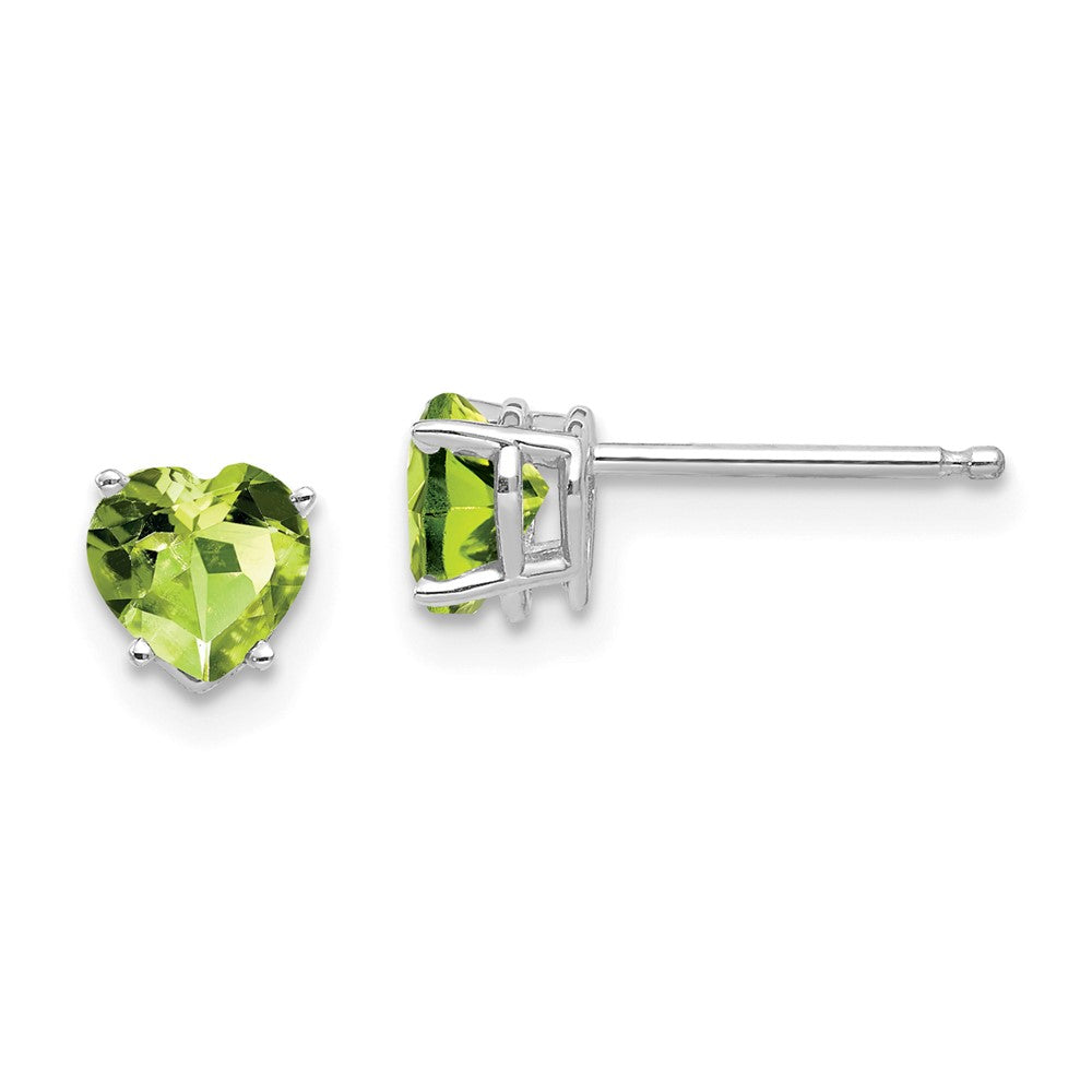 14k White Gold Heart Peridot Earrings