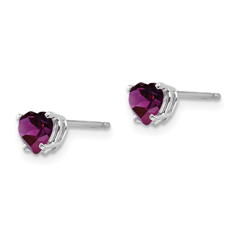 14k White Gold Heart Rhodolite Garnet Earrings