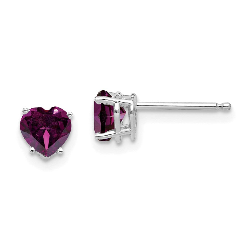 14k White Gold Heart Rhodolite Garnet Earrings