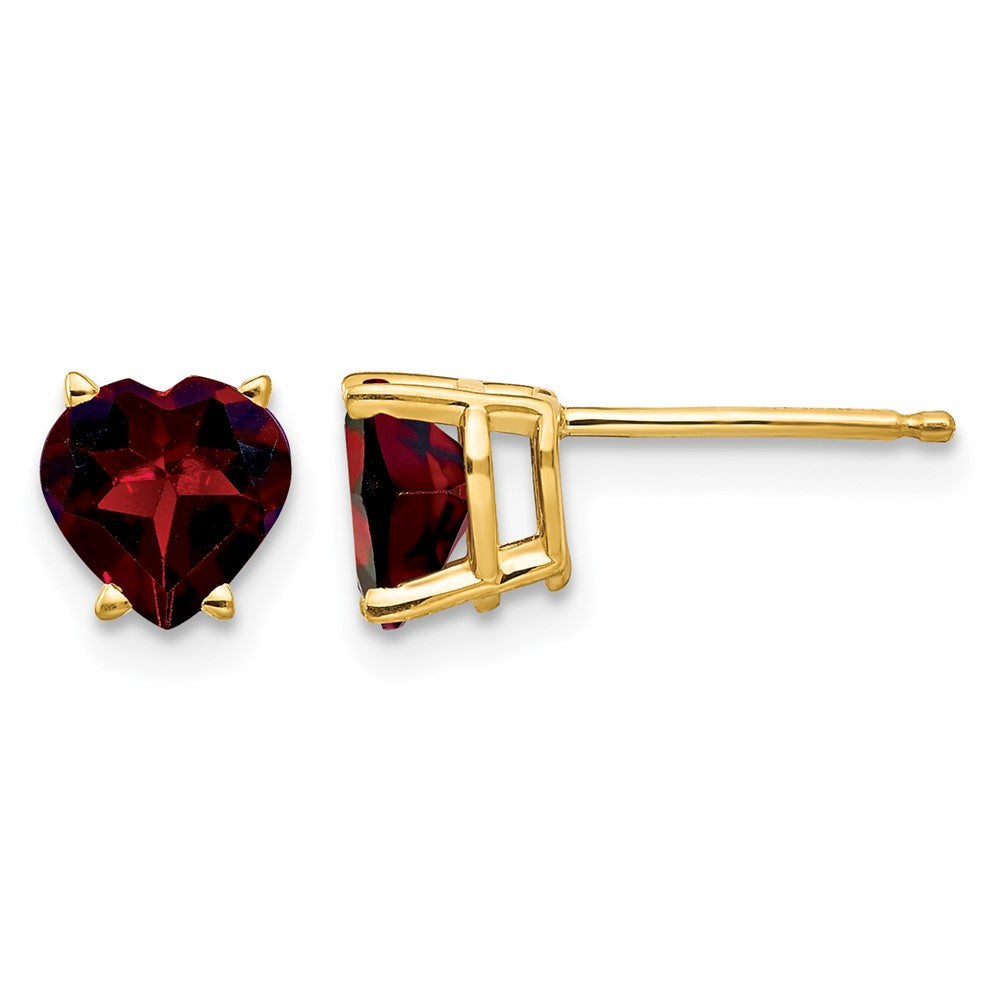 14k Heart Garnet Post Earrings