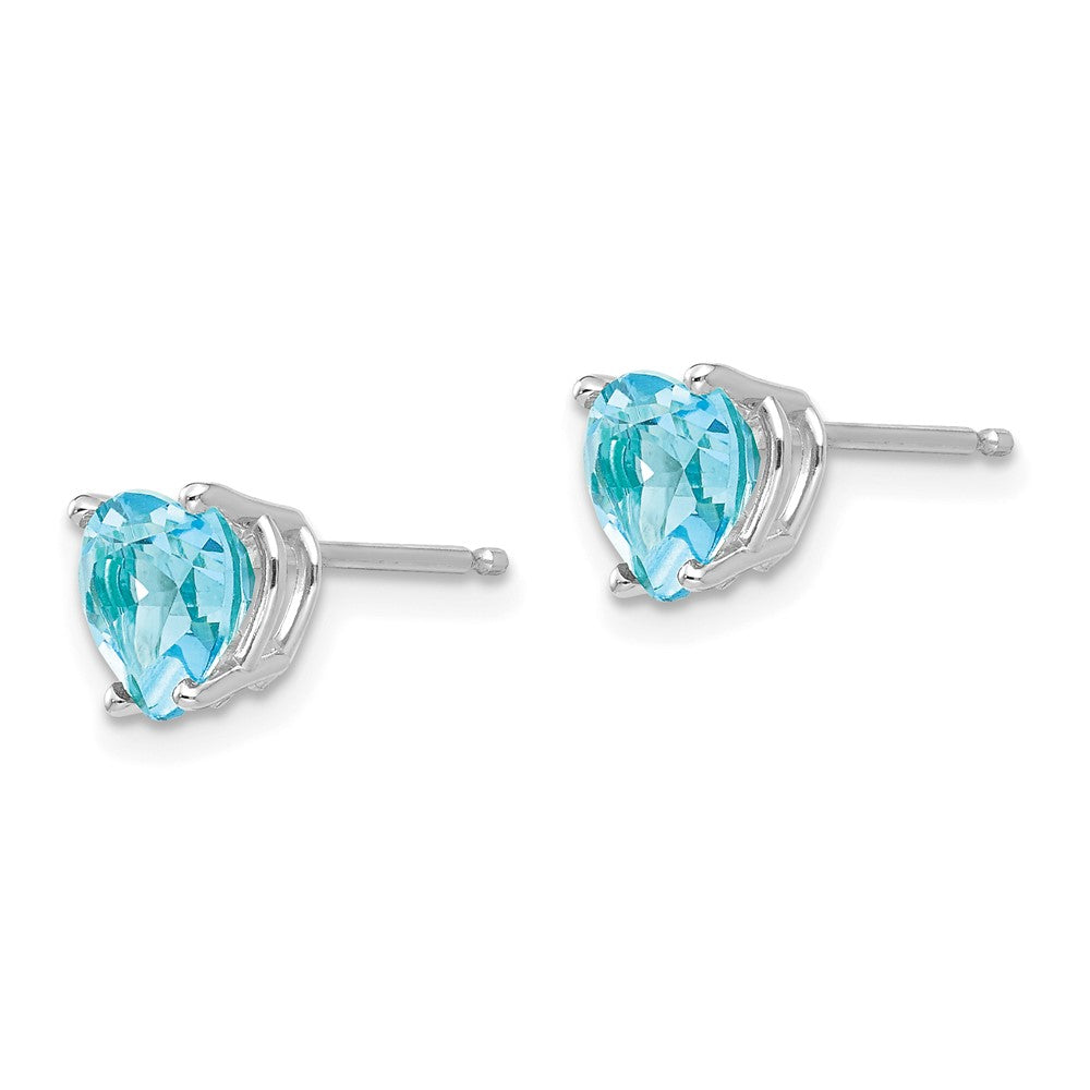 14k White Gold Heart Blue Topaz Post Earrings