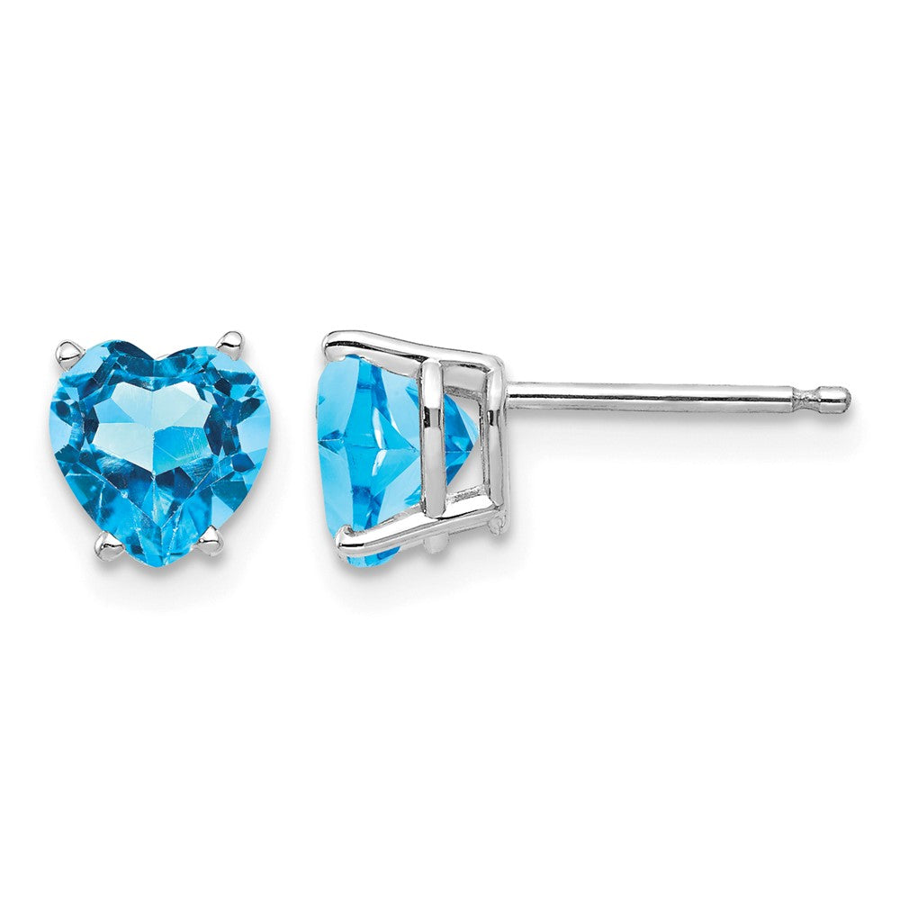 14k White Gold Heart Blue Topaz Post Earrings