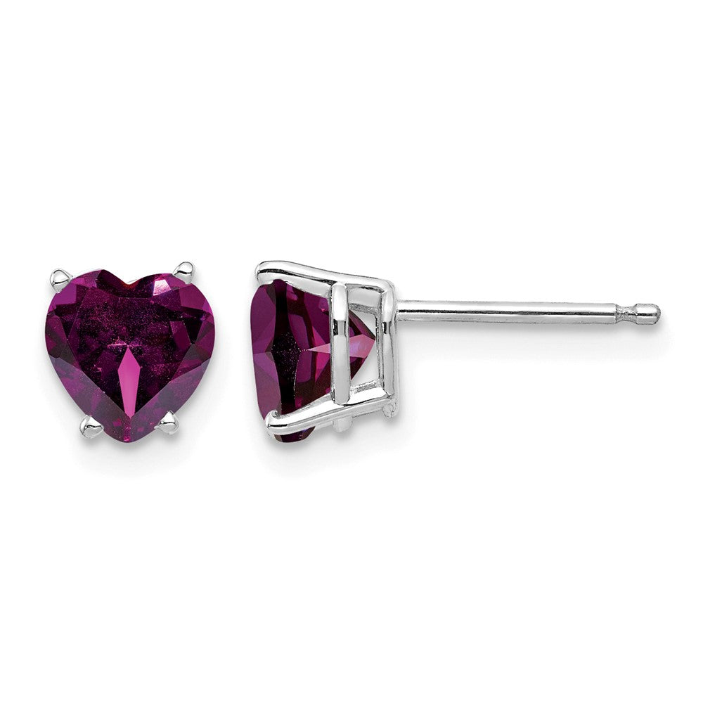 14k White Gold Heart Rhodolite Garnet Post Earrings