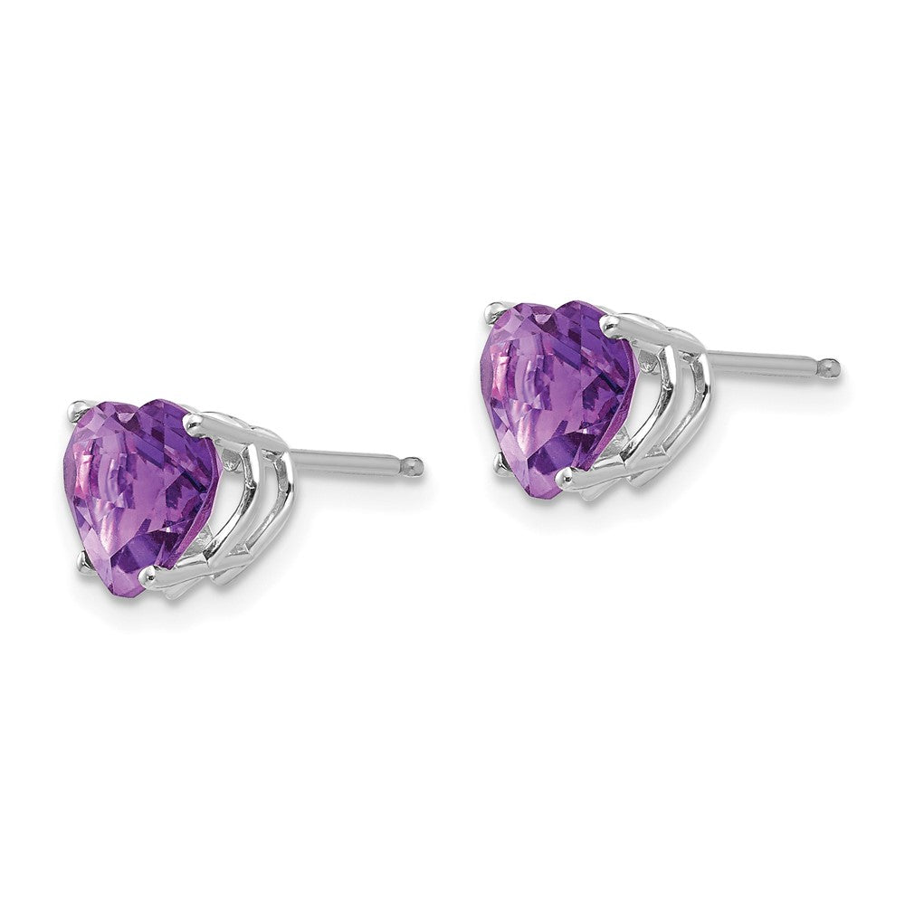 14k White Gold Heart Amethyst Post Earrings
