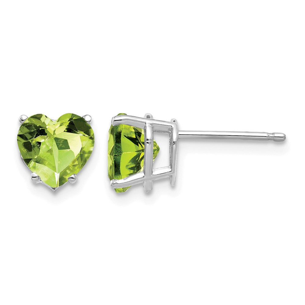 14k White Gold Heart Peridot Post Earrings