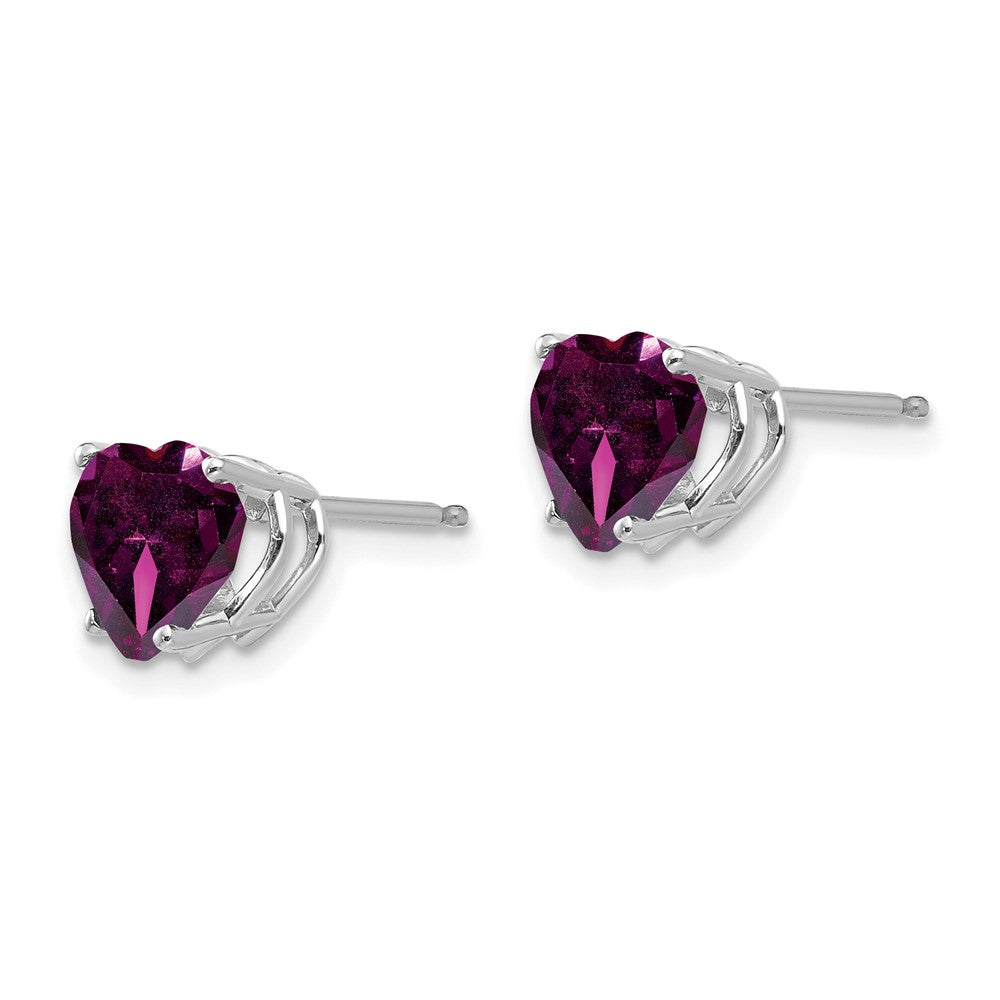 14k White Gold Heart Rhodolite Garnet Stud Earrings