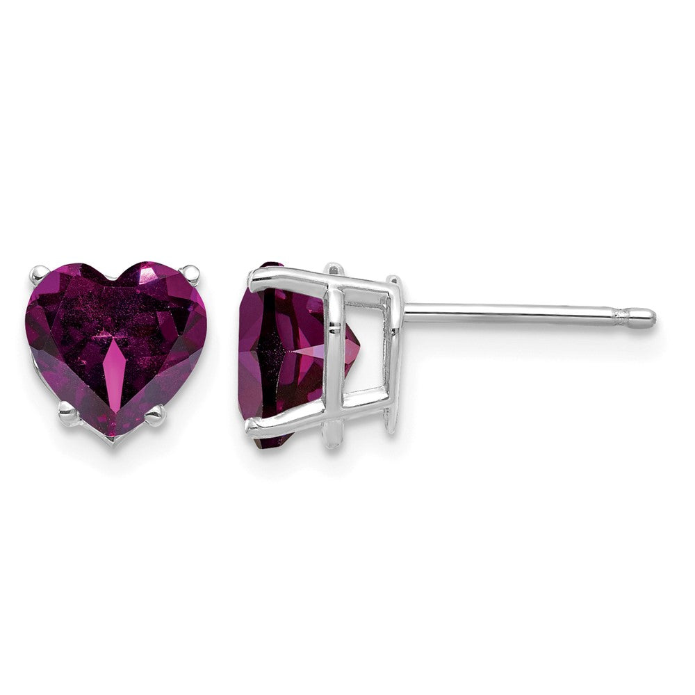 14k White Gold Heart Rhodolite Garnet Stud Earrings