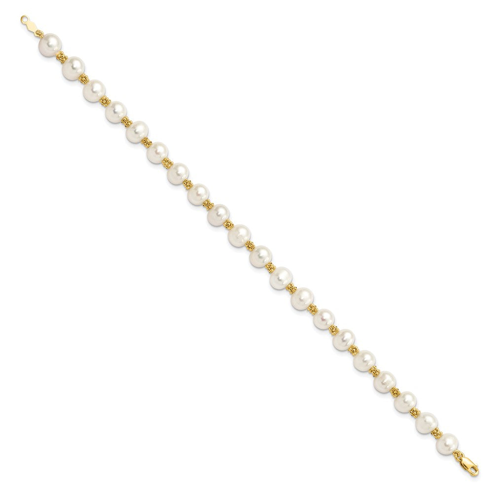 14k 6- White Round Freshwater Cultured Pearl Bracelet