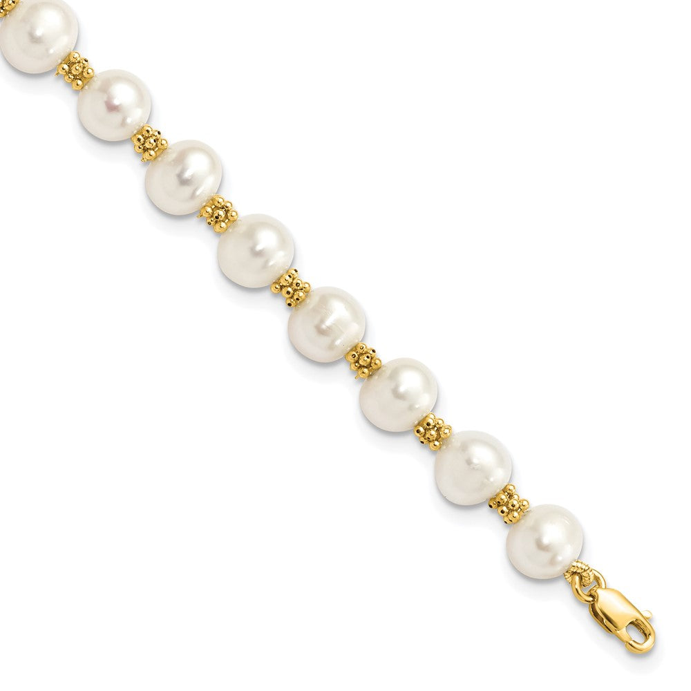 14k 6- White Round Freshwater Cultured Pearl Bracelet