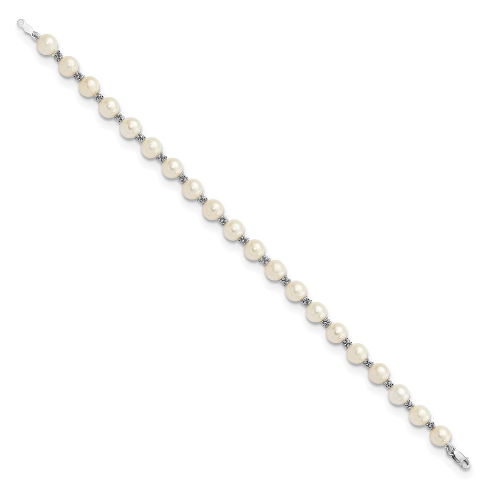 14k White Gold 6- White Semi-round Freshwater Cultured Pearl Bracelet