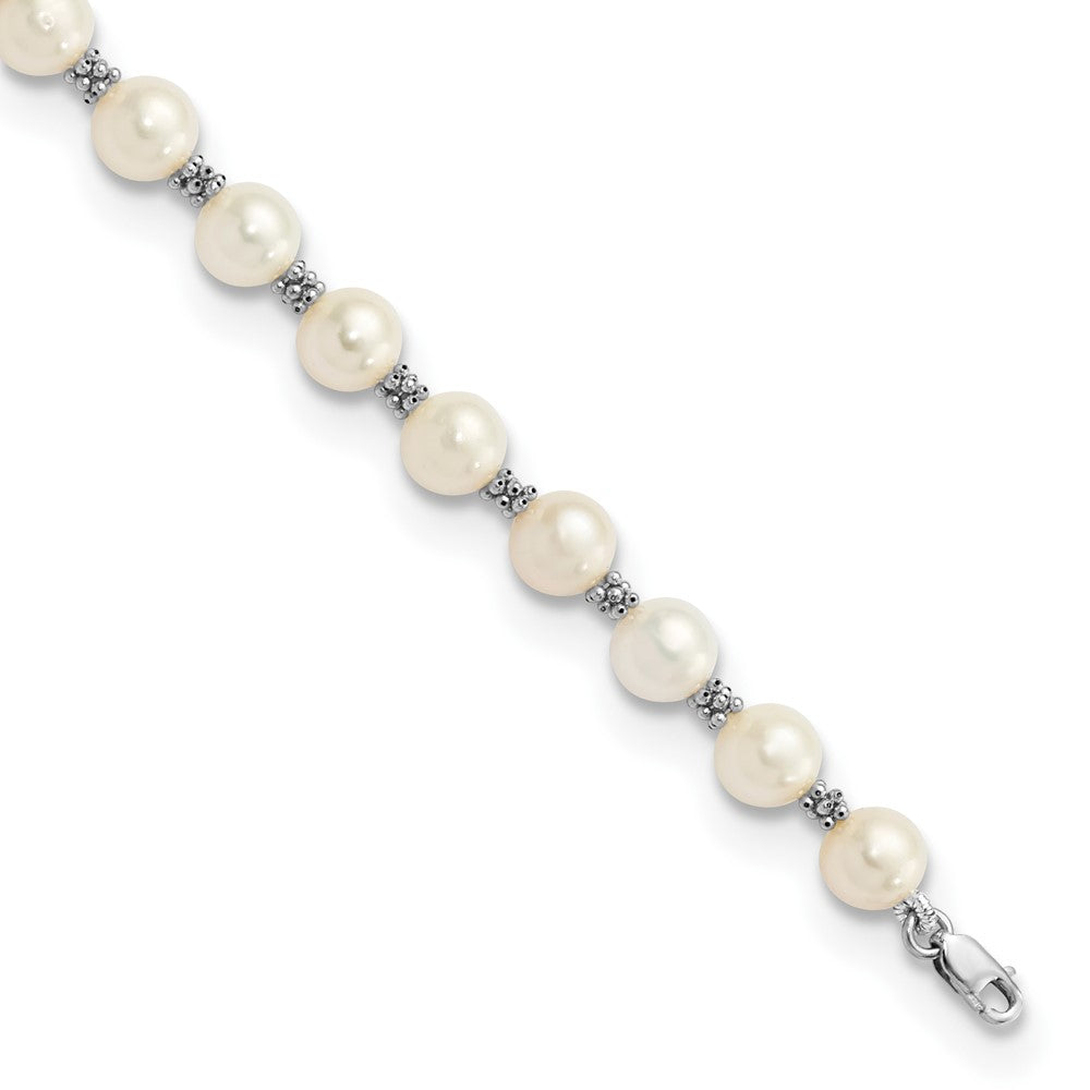 14k White Gold 6-7mm White Semi-round Freshwater Cultured Pearl Bracelet