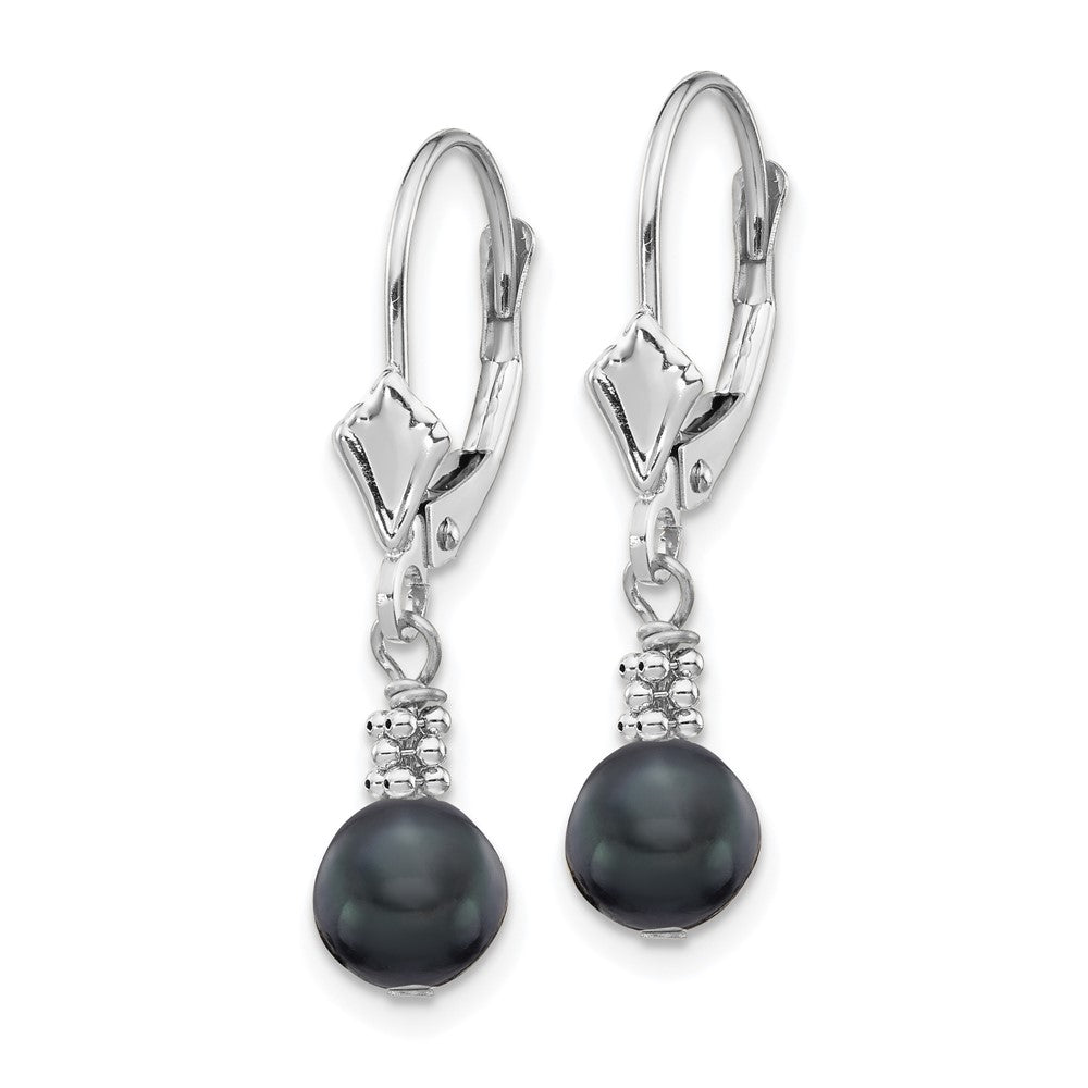 14k White Gold 5- Black Semi-round Freshwater Cultured Pearl Dangle Leverback Earrings