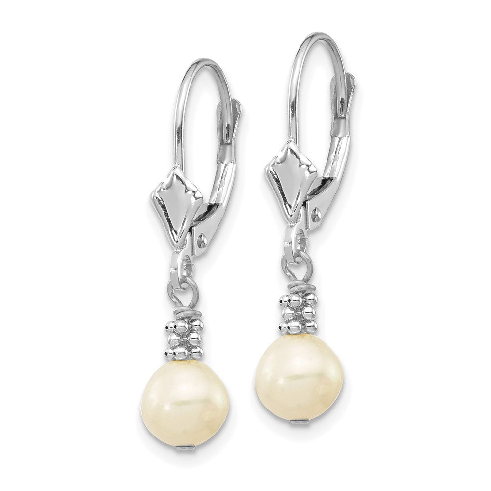 14k White Gold 5- White Semi-round Freshwater Cultured Pearl Dangle Leverback Earrings
