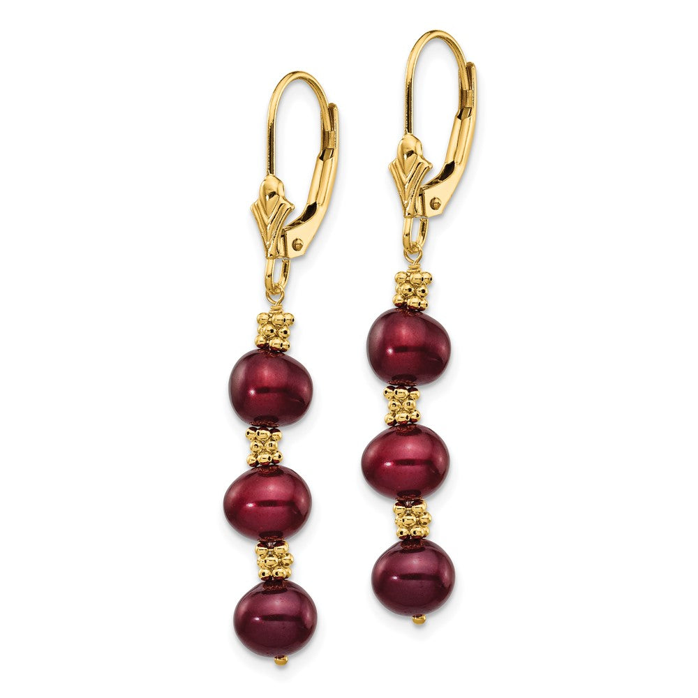 14k 5- Brown Semi-round Freshwater Cultured Pearl Dangle Leverback Earrings
