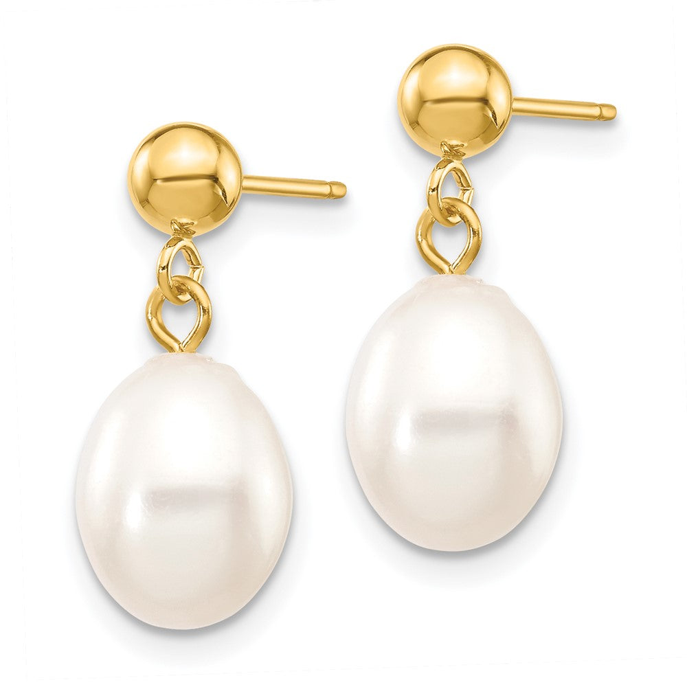 14k 7- White Rice Freshwater Cultured Pearl Post Dangle Earrings