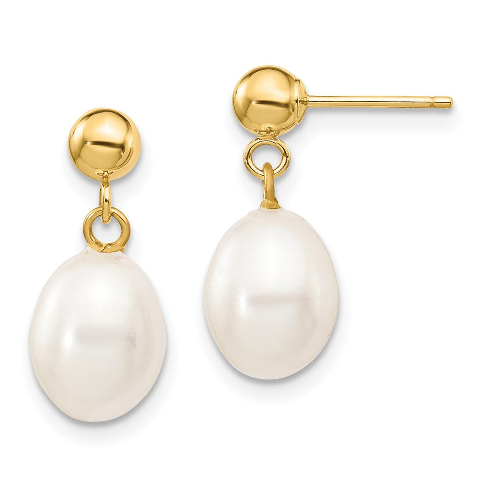14k 7- White Rice Freshwater Cultured Pearl Post Dangle Earrings