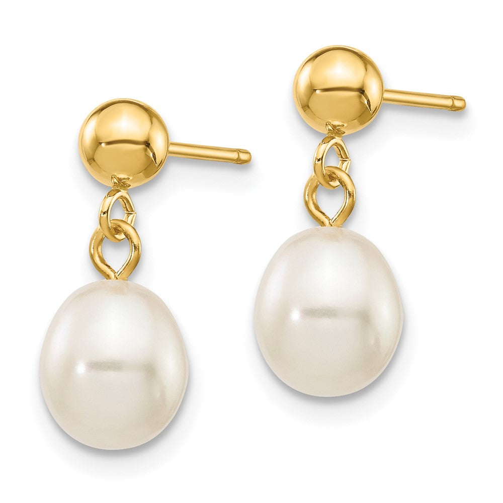 14k 6- White Rice Freshwater Cultured Pearl Dangle Post Earrings