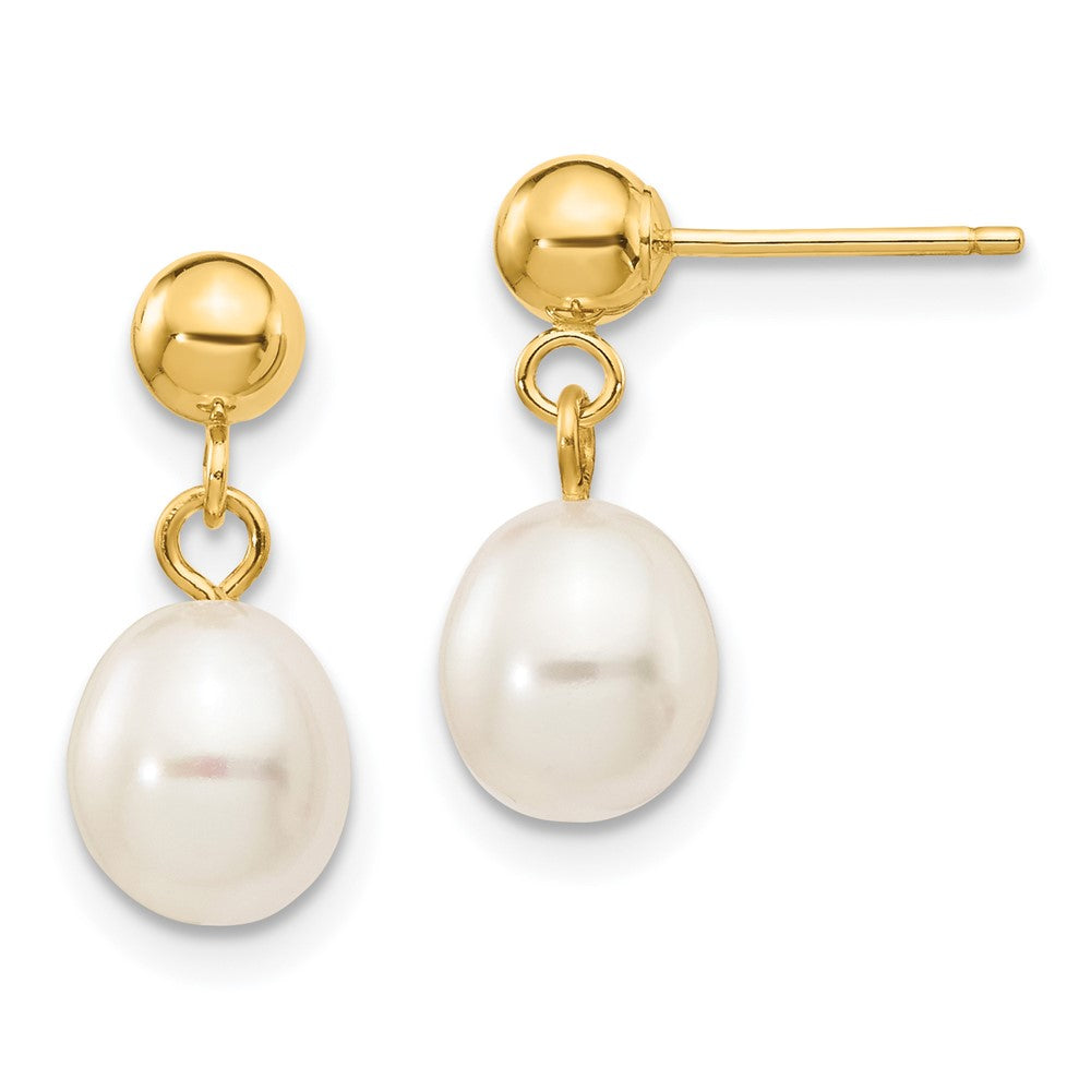 14k 6- White Rice Freshwater Cultured Pearl Post Dangle Earrings