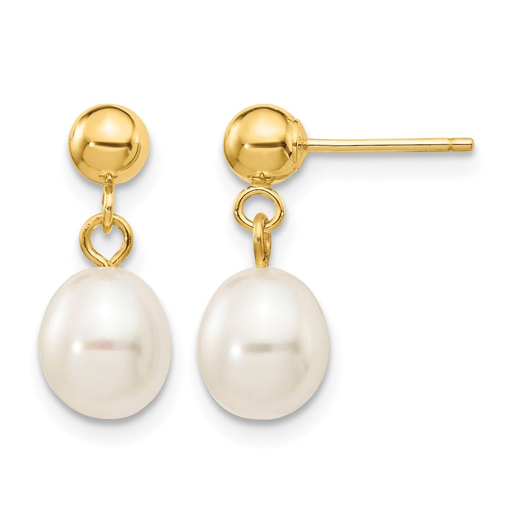 14k 6- White Rice Freshwater Cultured Pearl Dangle Post Earrings