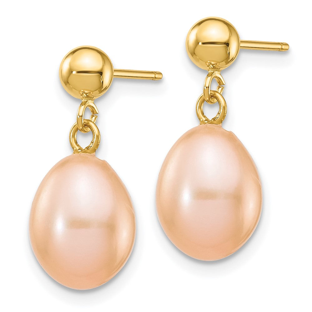 14k 7- Pink Rice Freshwater Cultured Pearl Dangle Post Earrings